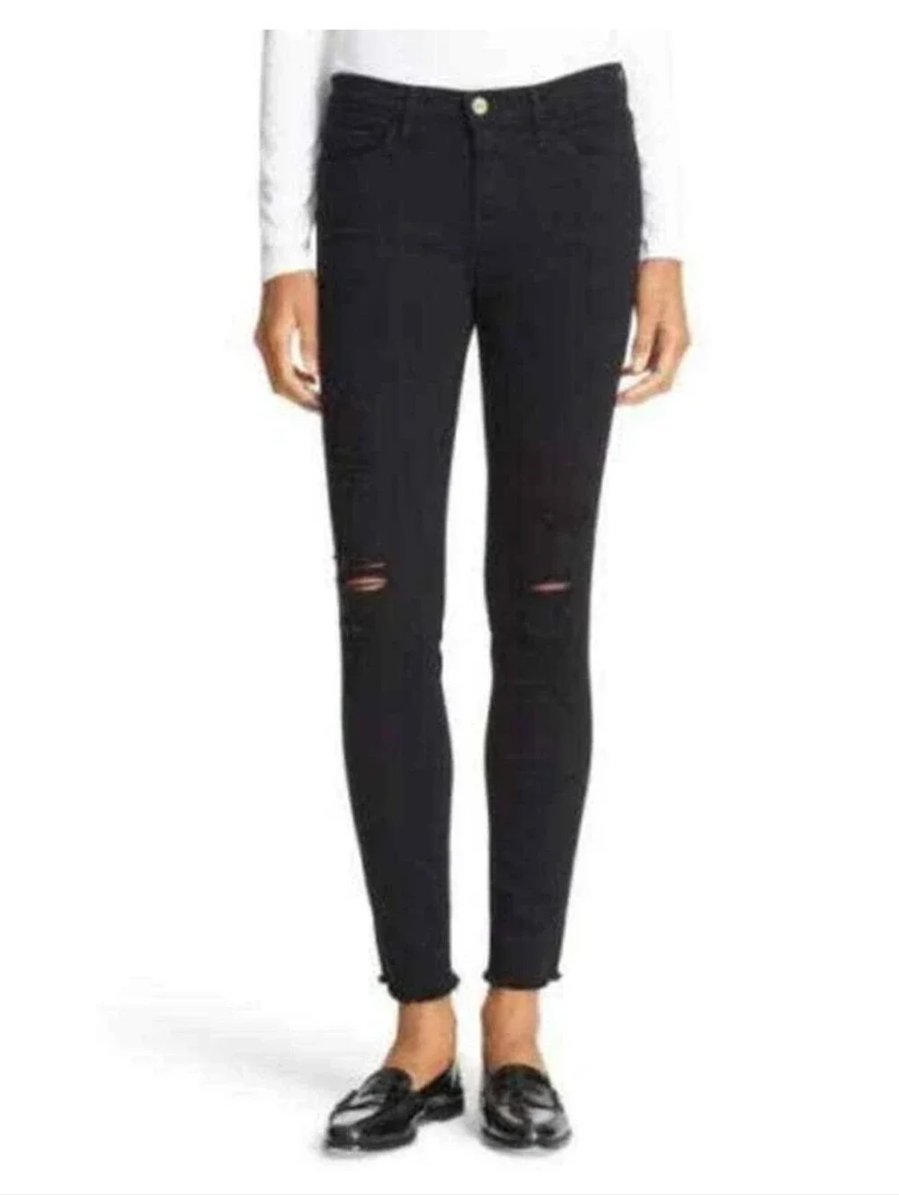 Frame Denim Black Le Skinny De Jeane Jeans Distressed Knees 29